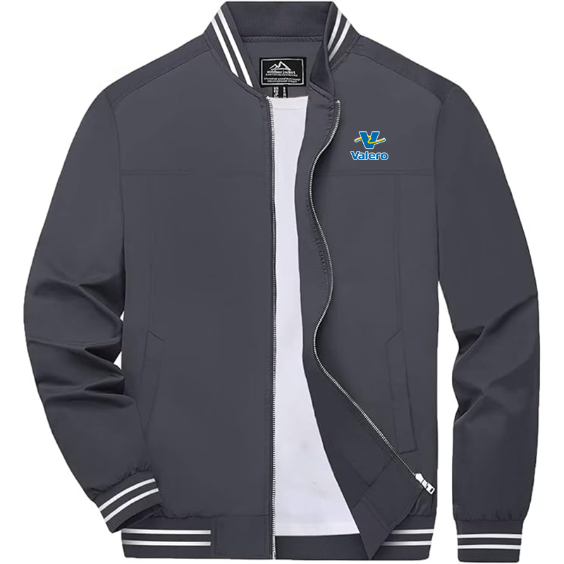 Men's  Valero Gas Station Zip-Up Bomber Jacket Ribbed Collar and Cuffs Outerwear